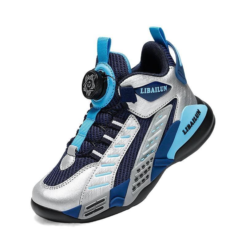 Children's Sports Shoes Boys Rotating Buttons 2025 New Spring Mesh Breathable Older Children's Youth Basketball Shoes Men