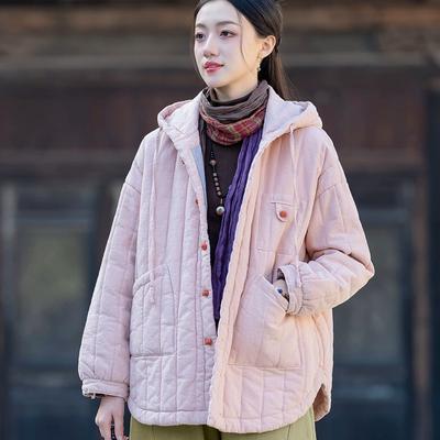 Inverno da Donna Stile Cinese Ramié Trapuntato Trapuntato Griglia Verticale Giacca Imbottita Giacca Imbottita Ampia Casual con Cappuccio Calda Giacca Imbottita