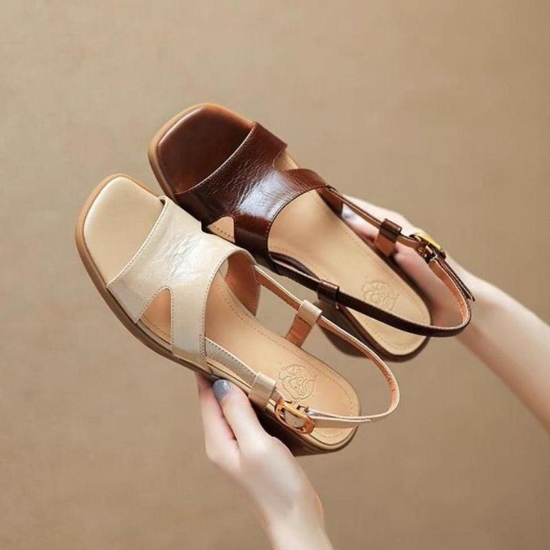 2025 Moda yeni Fransız retro kare burun Roma ayakkabıları kalın topuk açık burun sandalet kadın yaz
