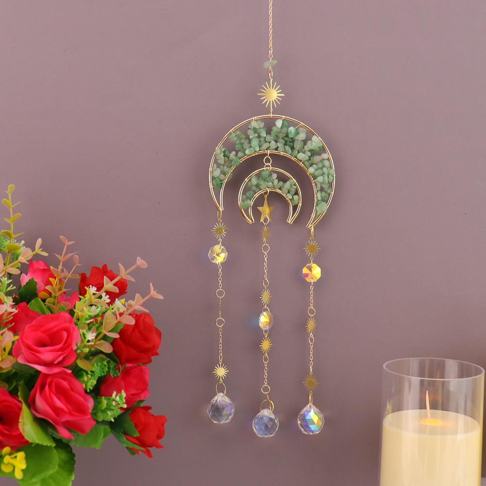 Natural Crystal Moon Pendant Sun Catcher Wind Chime for Home and Garden Decoration