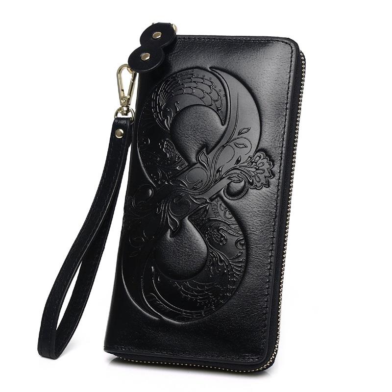 Винтажный женский кошелек из натуральной кожи с цветочным узором, кошелек из натуральной коровьей кожи, женский клатч из коровьей кожи первого слоя