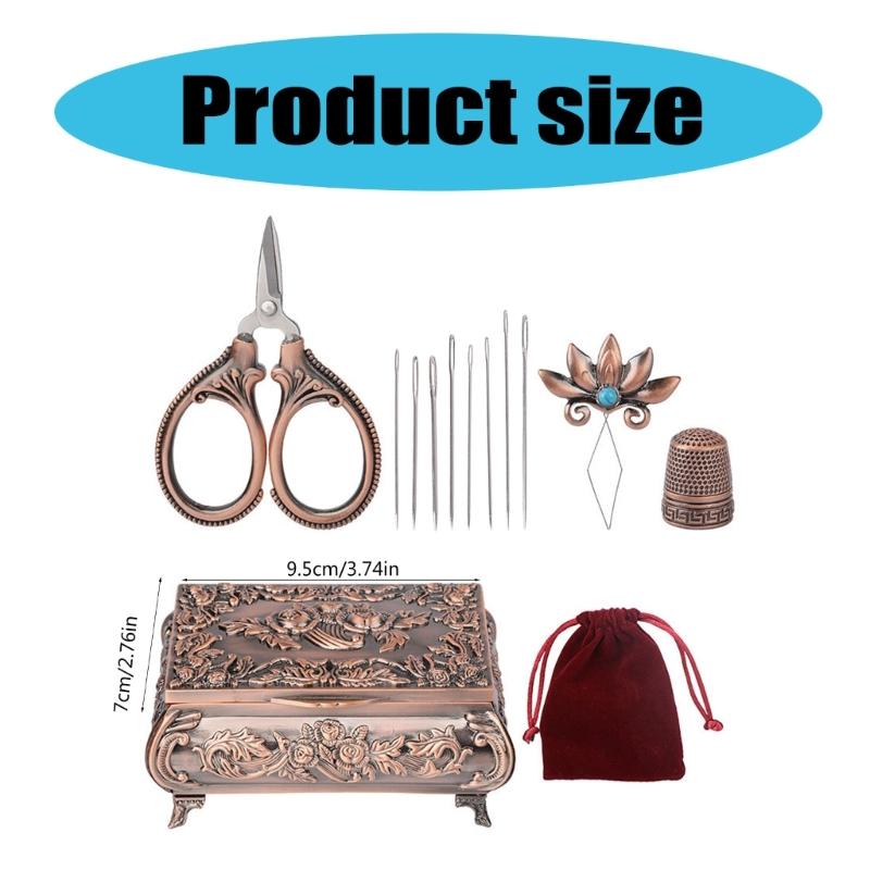 Vintage Magnetic Needle Box with Needle, Threader, Scissors and Thimble, Basic Sewing Repair Set for Professional Tailor