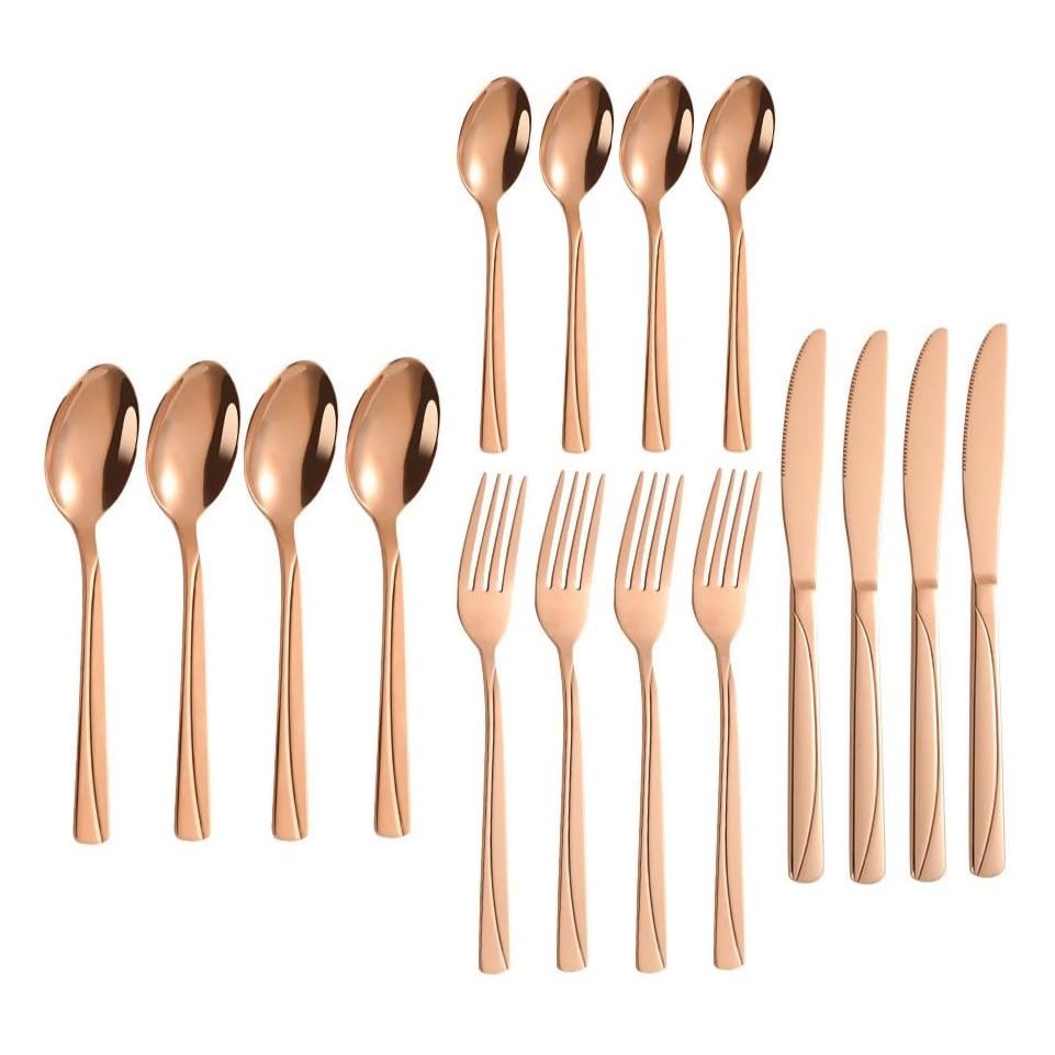 

Набор столовых приборов из нержавеющей стали с зеркальной полировкой, покрытый розовым золотом, медный набор столового серебра, набор столовых приборов цвета розового золота