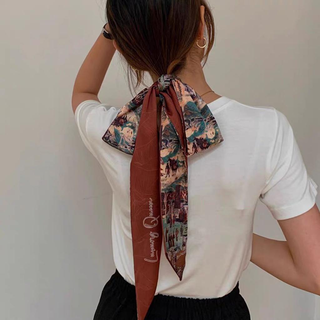 Eșarfă de mătase cu bandă de susținere franceză împletită, panglică versatilă pentru coadă de cal, streamer, geantă de pălării, decorare pentru geantă