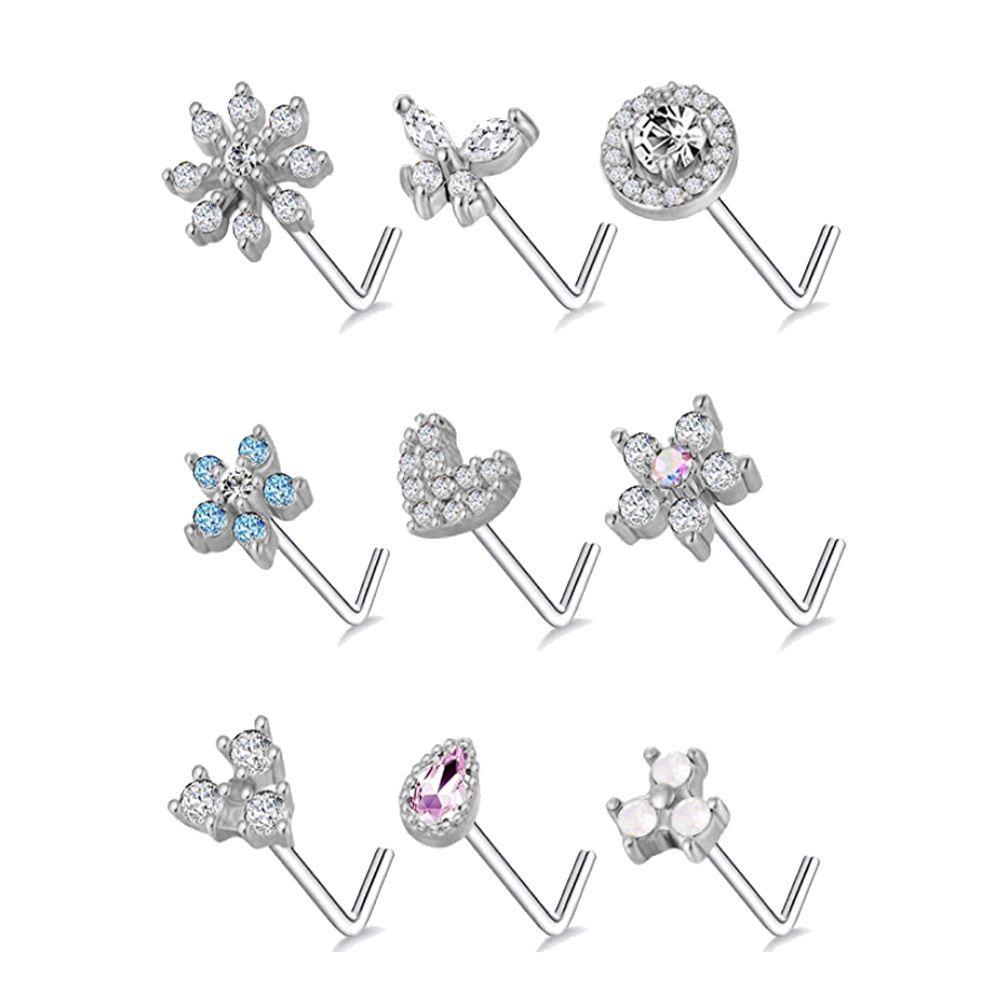 Steel Male Butterfly Zircon Flower L Shape Nose Ring Septum Nose Ring Body Jewelry Nose Stud