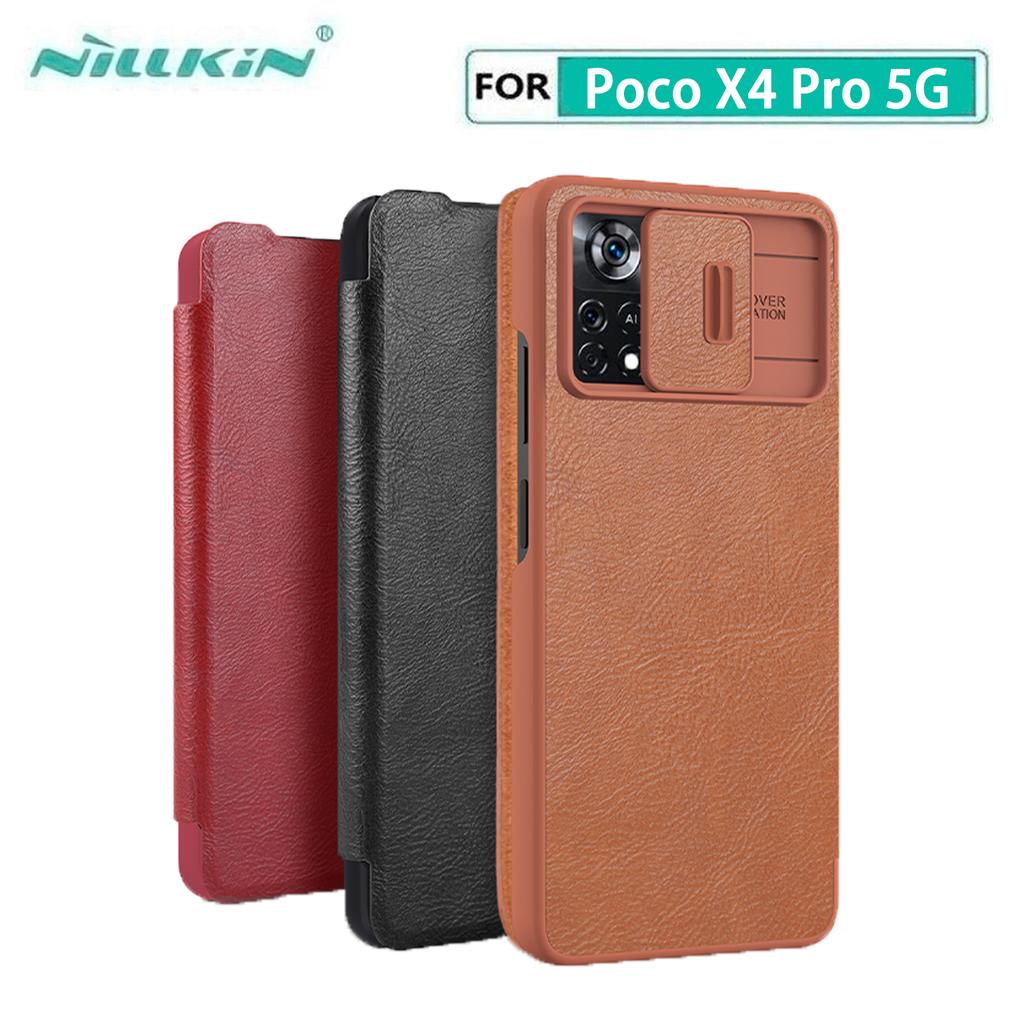 For Xiaomi Poco X4 Pro 5G  Case Nillkin Qin Pro Camera Protective Cover PU Leather Flip Cover with Card Pocket