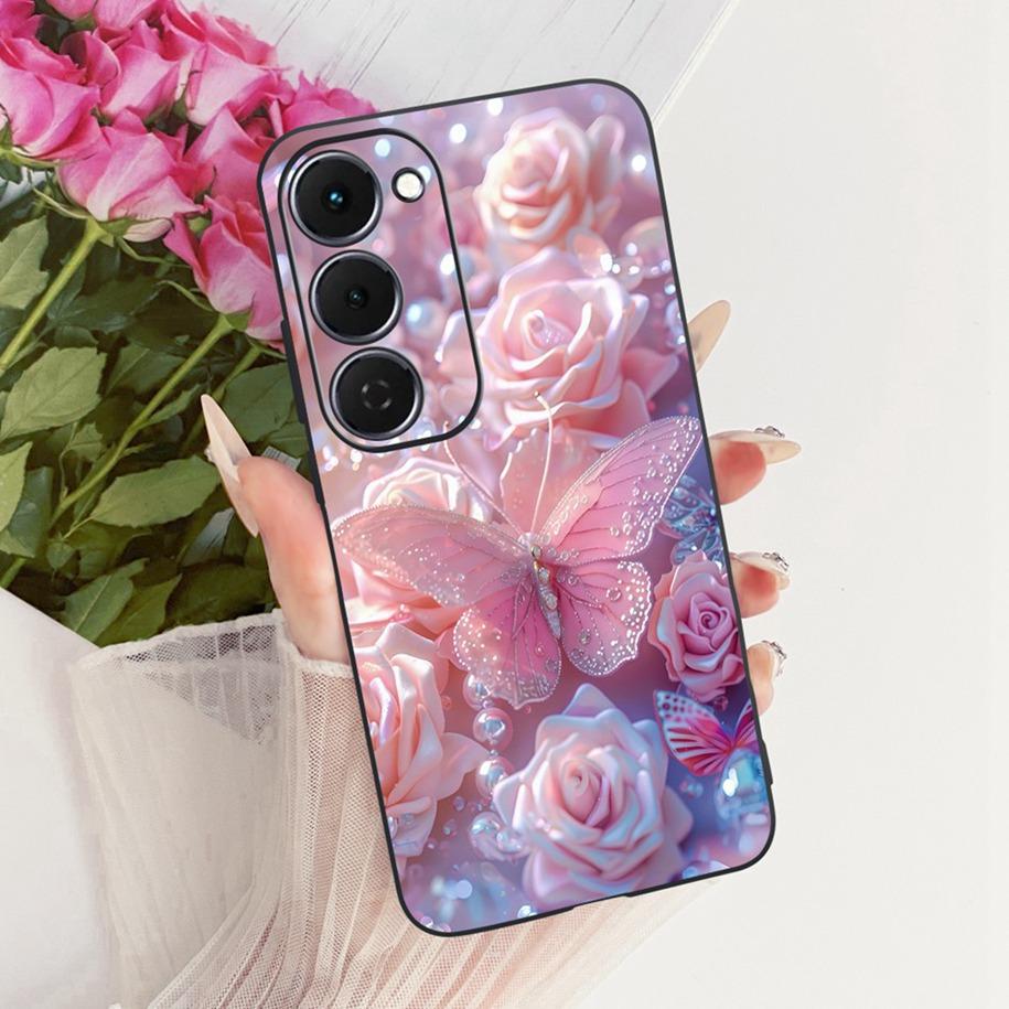 Case For Tecno Spark 40 Pro 40Pro+ 4G Cover Fashion Flower Phone Case Slim Black Silicone Soft Cover For Tecno Spark40 40C Shell