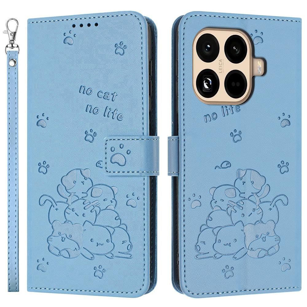 

For Xiaomi 15T Wallet Case Cats Imprint Leather Phone Cover with Strap