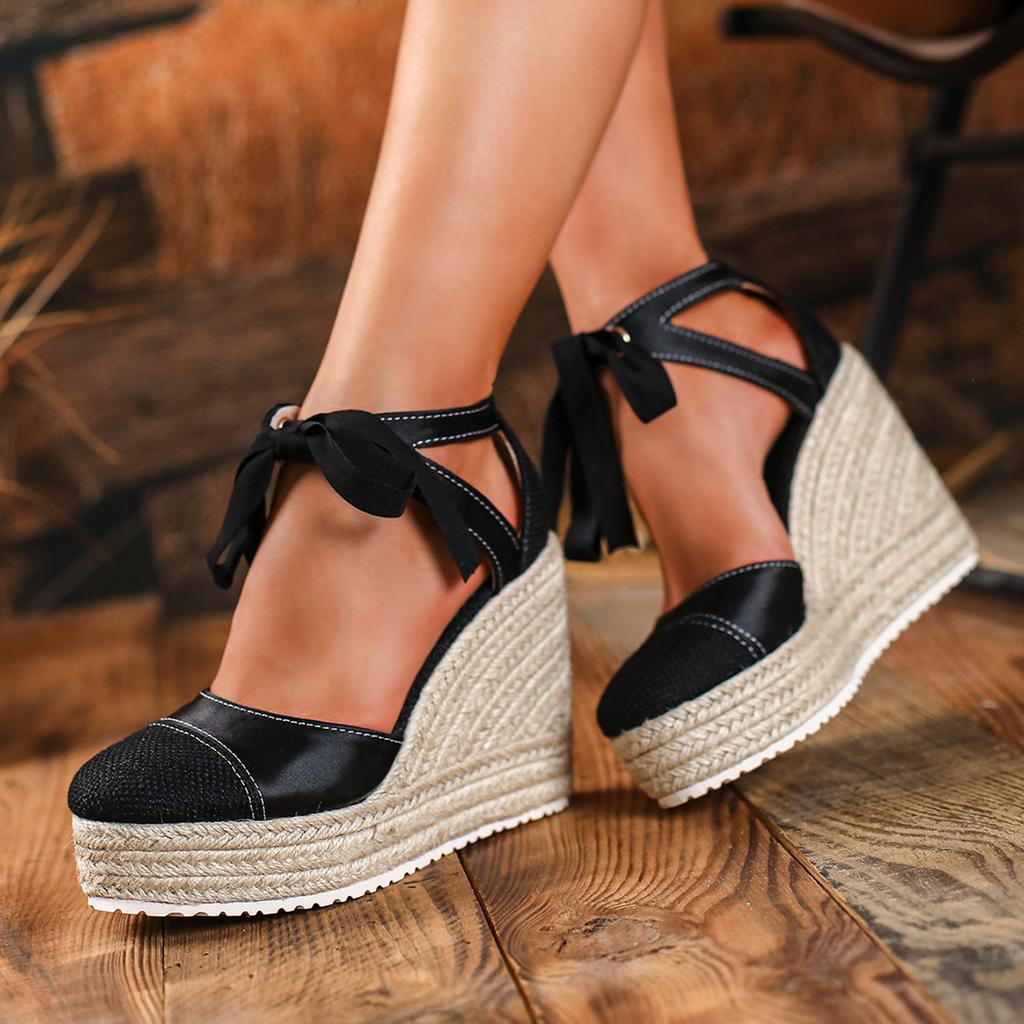Damen Farbakzent Runde Zehenpartie Espadrille Keilabsatz Sandalen Bequeme Und Mit Nieten Besetzte Sandalen Für Frauen Absätze Heiße Sandalen Für Frauen