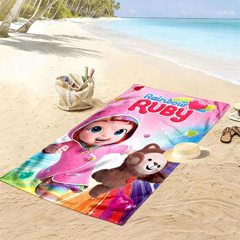 Asciugamano da Spiaggia con Stampa Arcobaleno Ruby, Asciugamano Grande Morbido Asciugatura Rapida per Spiaggia Campeggio Nuoto