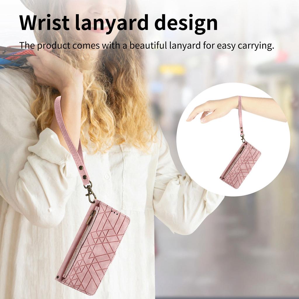 For Motorola Moto G86 Power 5G Case Zipper Wallet Geometry Lines Leather Phone Cover with Strap
