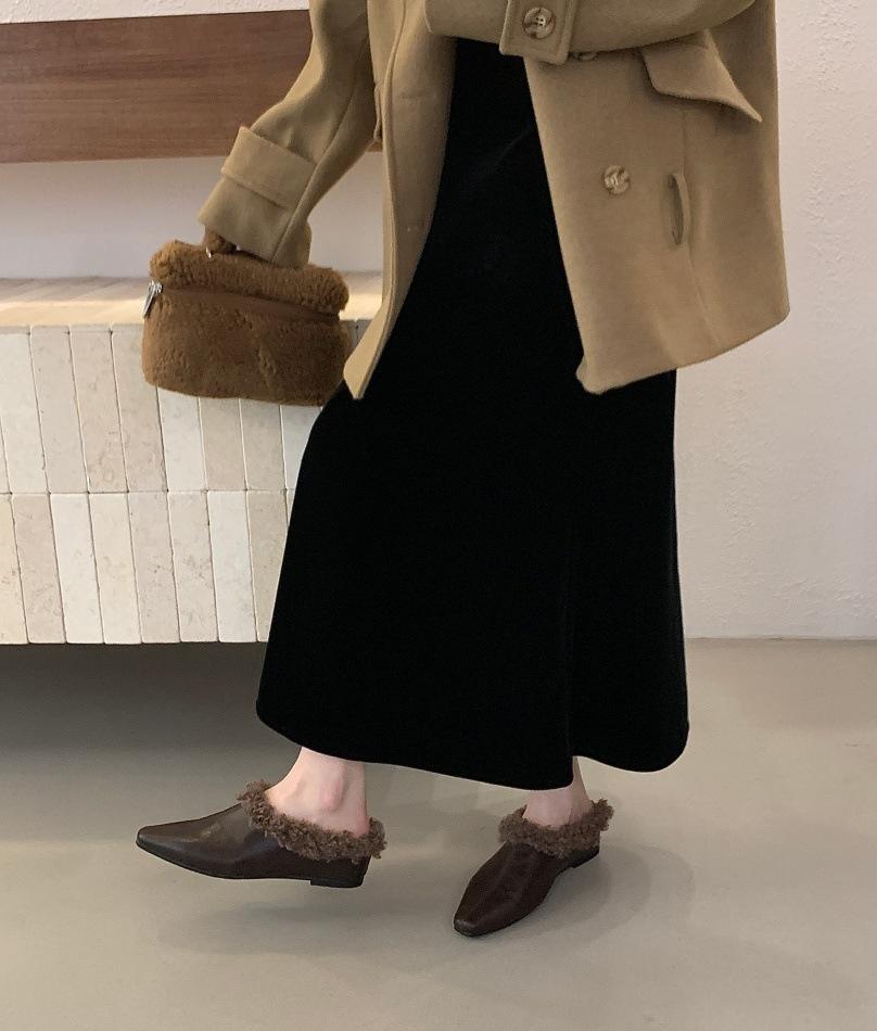 Spot version~ pointed retro single shoes autumn and winter new plush shoes children's warm cotton shoes Doudou shoes