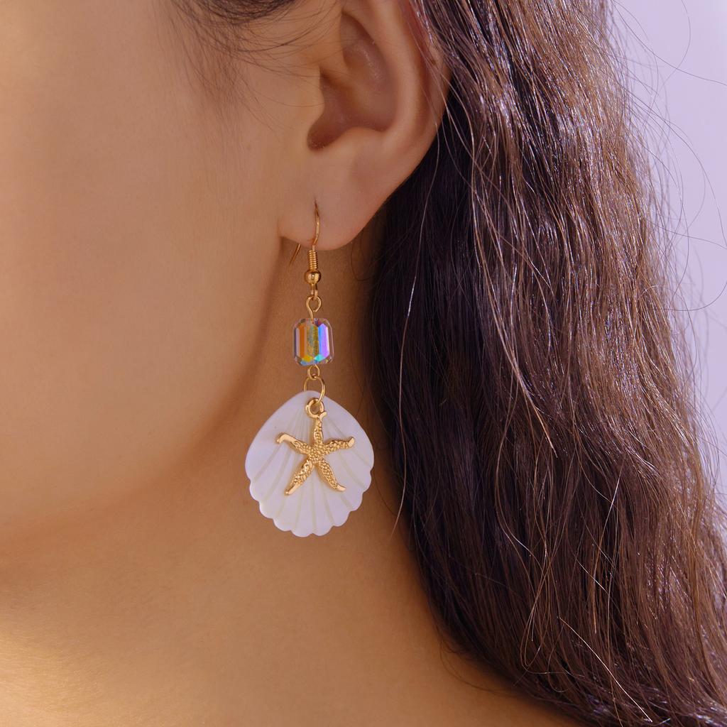 Handmade Bohemia Starfish Shell Dangle Earrings for Women Girls Exquisite Crystal Metal Ear Hook Earrings Fashion Jewelry Gift