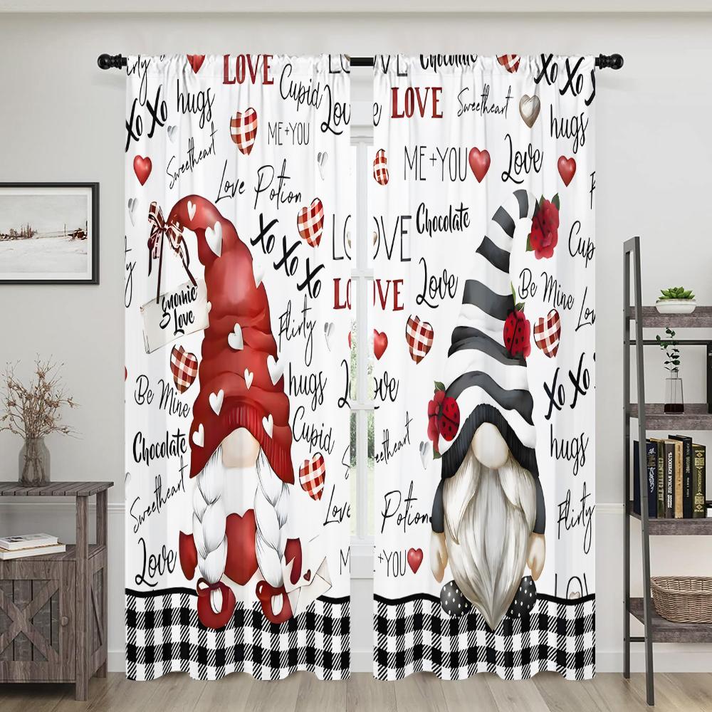 2 Pieces, Dwarf White Heart Word Curtains -30% Blackout - Suitable for Living Room, Bedroom, Valentine's Day Home Decoration