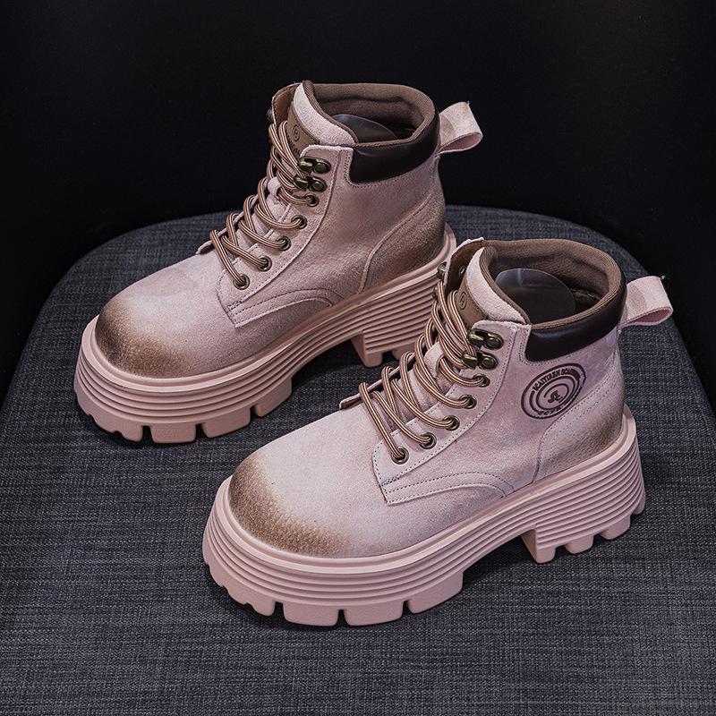 Big Yellow Boots Women's Autumn New Pigskin Retro Locomotive Boots Mountaineering Tooling Short Boots Martin Boots Women's Boots