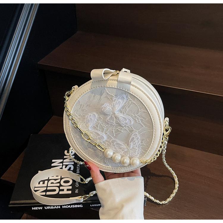 

Нишевая цепочка-бабочка круглая сумка для торта маленькая сумка женская 2025 новая универсальная маленькая круглая сумка сумка-мессенджер бежевый