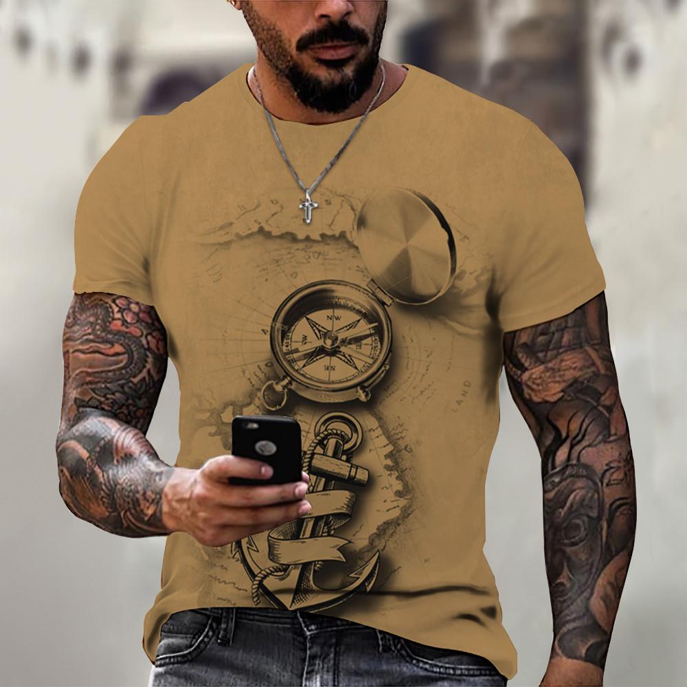Vintage T Shirt For Men 3D Pocket Watch Print Short Sleeve Tops Street Crew Neck Men's T-shirts Oversized Tee Shirt Man Clothing