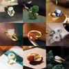 New   Natural Hetian Jade Lotus Handmade Female Model Atmospheric Retro Temperament Open Ring