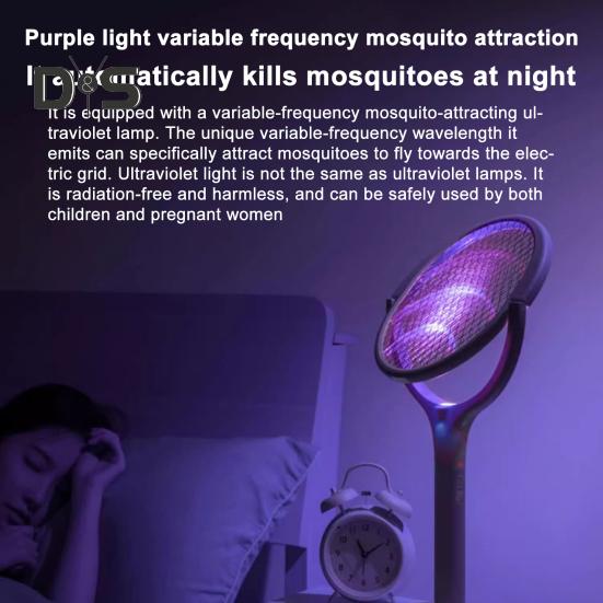 Rotating Head Electric Fly Swatter USB Rechargeable Adjustable 3500 Volt Indoor Outdoor Portable Handheld Standing Fly Zapper Racket