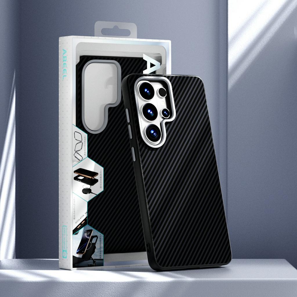 ABEEL For Samsung Galaxy S26 Ultra Magnetic Case Carbon Fiber Texture TPU PC PU Phone Back Cover