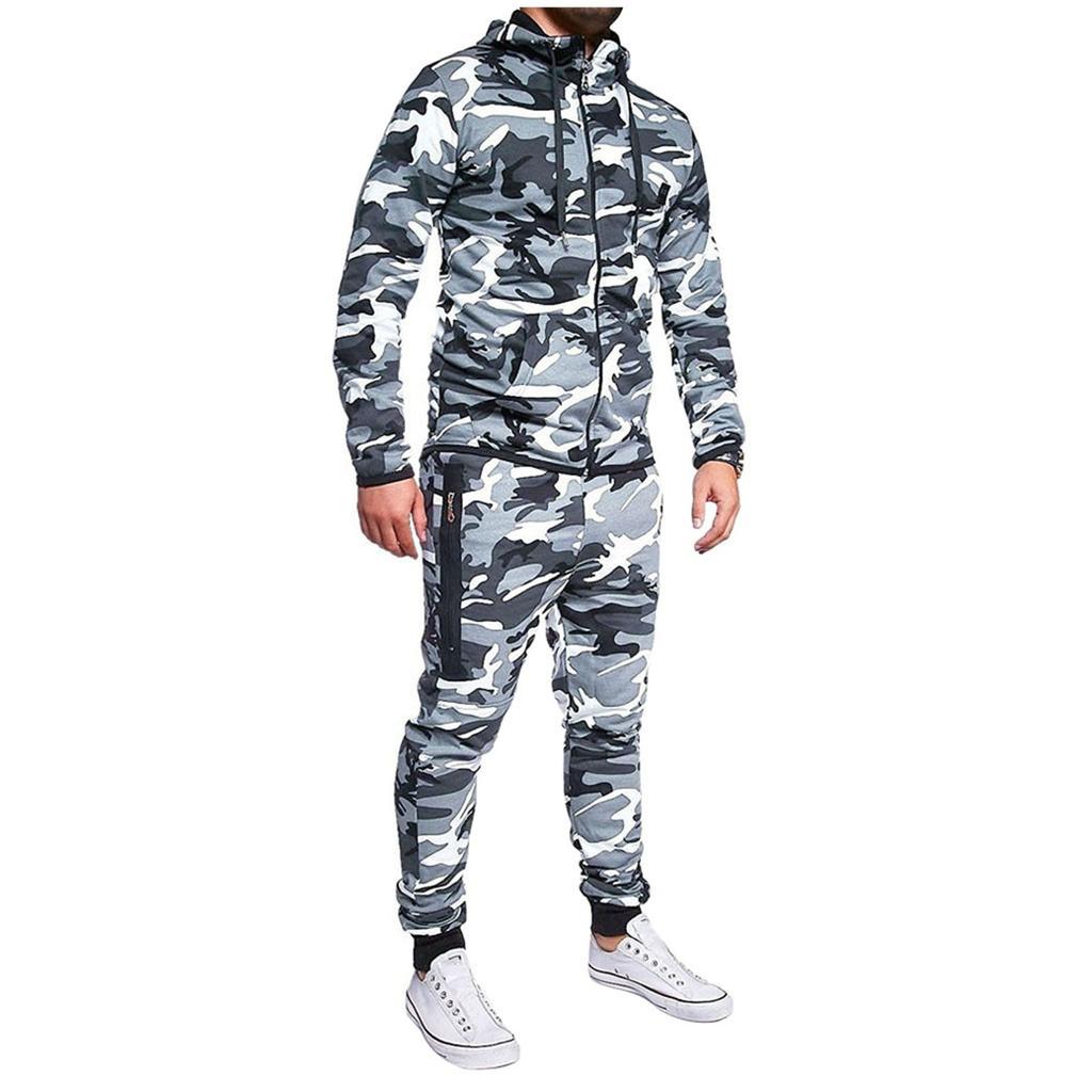 Moda męska Zimowy casualowy kamuflażowy komplet dresowy bluza z kapturem i spodnie