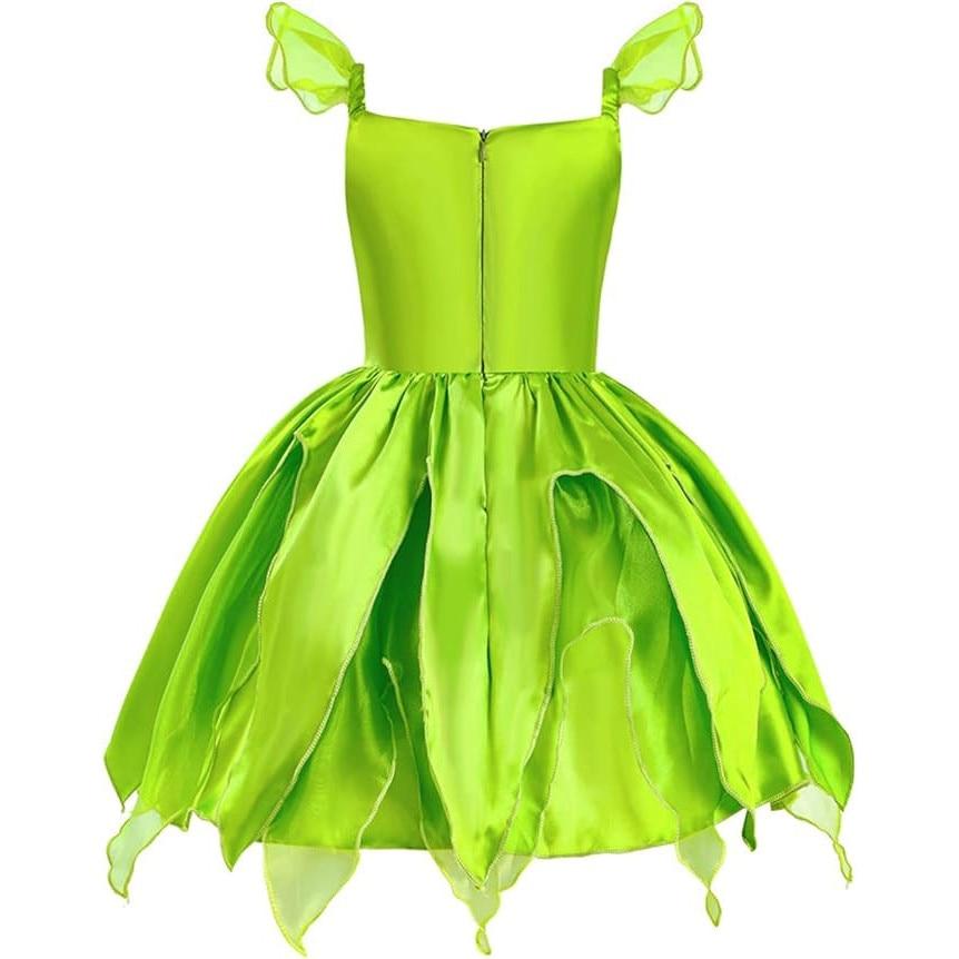 Rochie Tinker Bell for Kids, Hairband & Magic Wand Set with Butterflies, Tinker Bell & Peter Pan, Fine Fabric, 130, 5-6 Years, Green