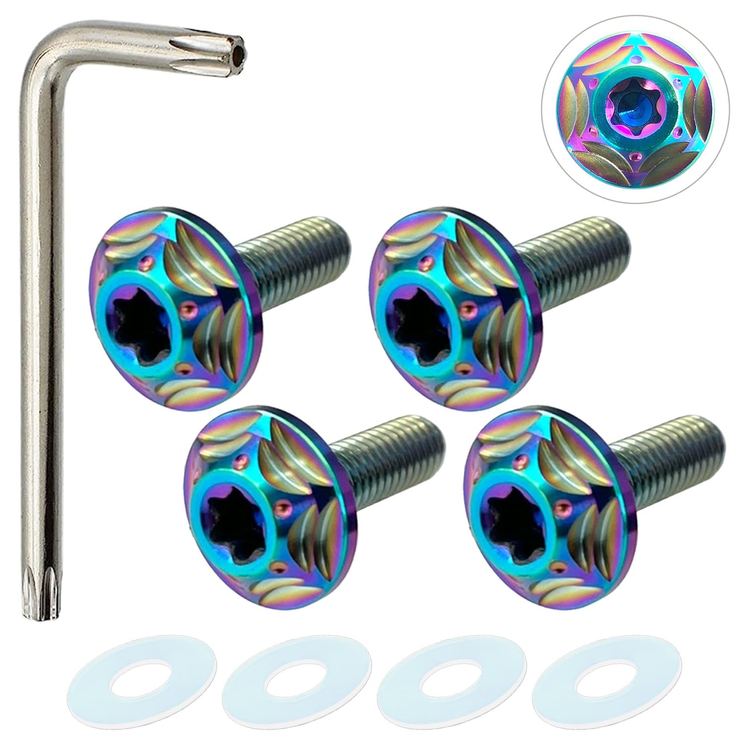 RENPA Titanium Alloy License Plate Bolt Snowflake Design Compatible with Vehicle Inspection (Aurora Bolt Length 0.8 inches (20 mm)) Bolt length 20mm