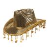 Vintage Shiny Sequin Western Cowboy Hat Gold Sparkle Glitter Jazz Hat Cap Wide Brim Summer Hat Costume Accessories