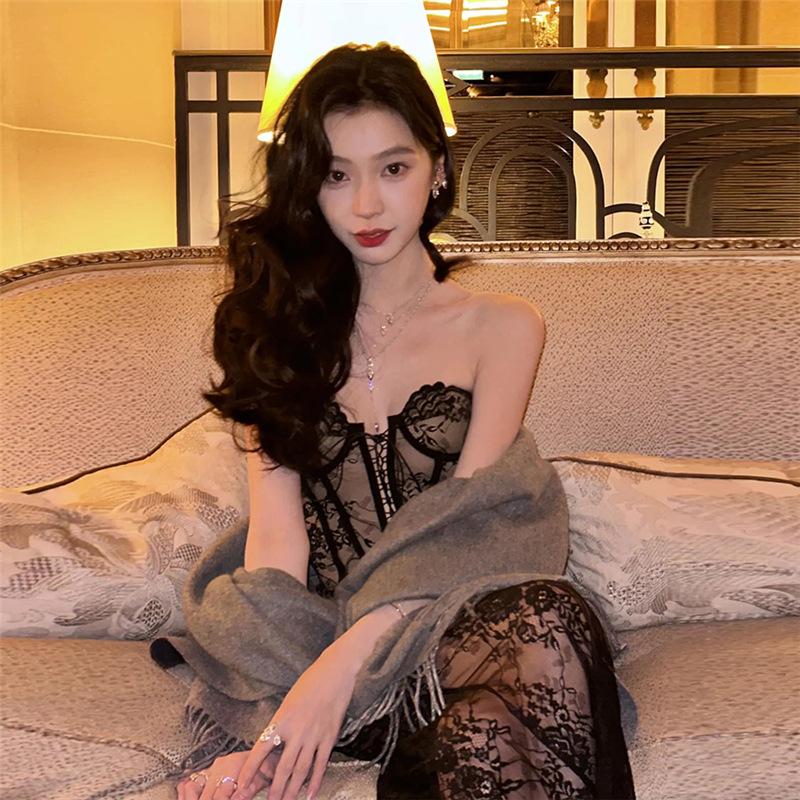 Womens Solid Color Slim Fit Strapless Top Fashion High Waist Skirt Elegant Summer Outfit Skirt For Women Casual Stylish Skirt Set For All Occasions