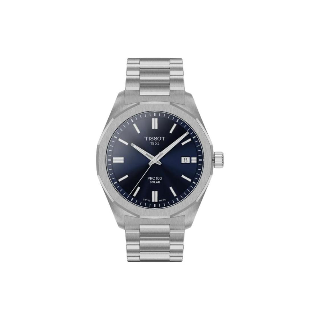 

TISSOT PRC100 Мужские часы с солнечным кварцевым механизмом Часы 39 мм Синий циферблат Браслет из нержавеющей стали T151.422.11.041.00 Blue Dial