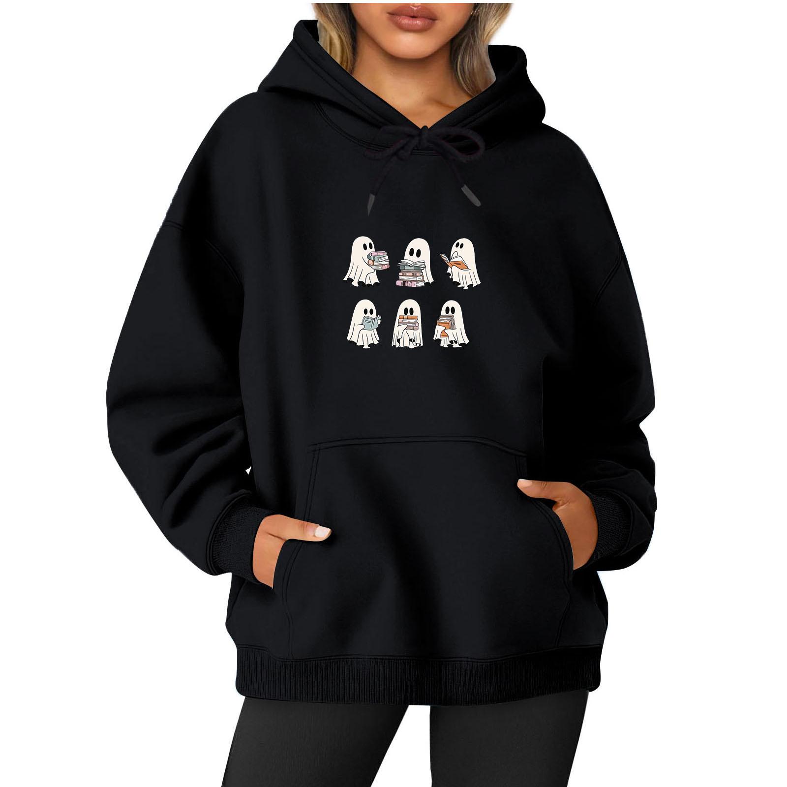 

Women s Long Sleeve Printed Top Solid Color Hoodie XXXL чорний