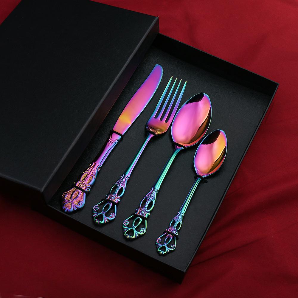 V Royal Court 24-Piece European Stainless Steel Cutlery Set: Knife, Fork & Spoon In Gift Box for Hotel Dining
