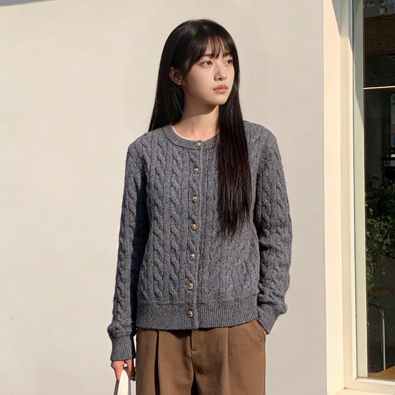 SPAO Vintage Red Cable Knit Cardigan