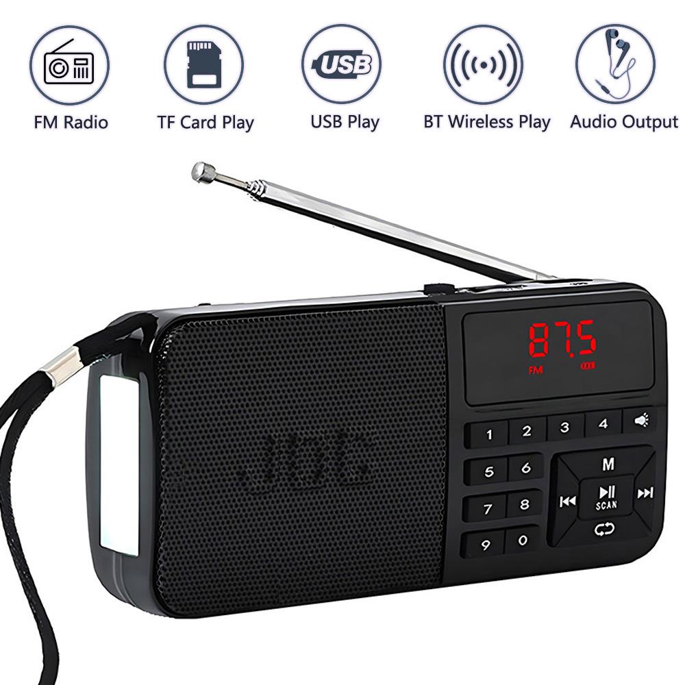 Radio FM Portatile Radio Tascabile Bluetooth Batteria Ricaricabile Supporto Auricolari USB Scheda TF Lettore MP3 Con Mini Ricevitore Radio nero