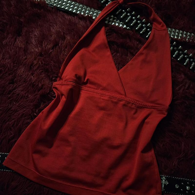 Top estivo alla moda da donna Y2k con scollo all'americana, motivo floreale Harajuku stampato, aderente, senza schiena, canotta casual senza maniche con scollo a V