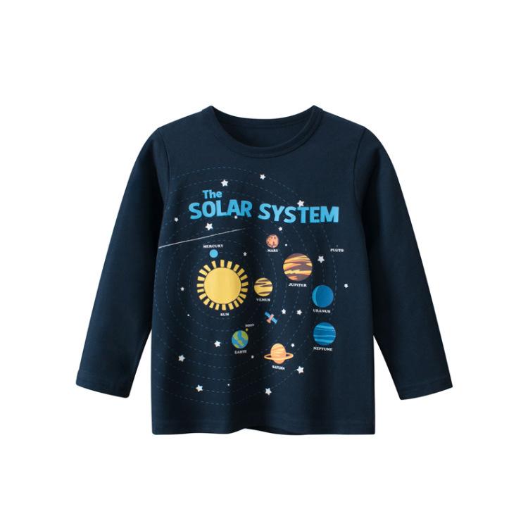Kinder Frühling Herbst Mode Gedruckt Bodenbildung Shirt Jungen Runde Kragen Lange Ärmel T-shirt