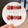 Red Cherry Cat Eye Short Nail Art Stickers - Handmade Wearable Nails 2025