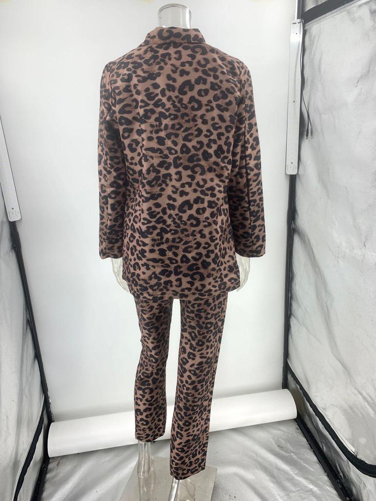 2024 Leopard Print Women's Autumn Winter Fashion Cardigan Jacket and Trousers Set