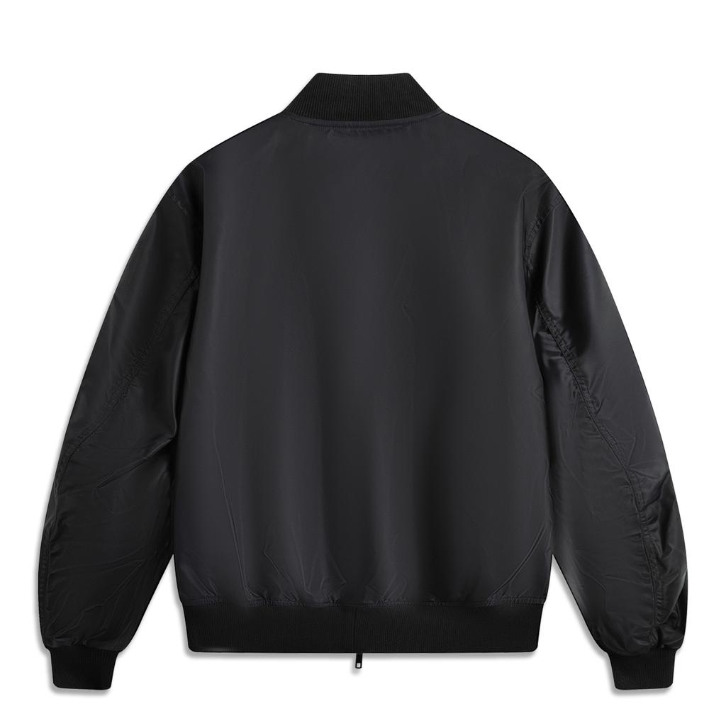 Li Ning Sports Lifestyle Series Casual American Vintage Minimalist Trendy Solid Color Baseball Collar Spliced Jacket Unisex Jacket Black AJDV081-4