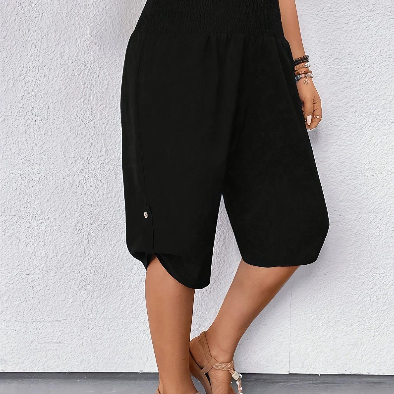 

Plus Size Women s Casual Spring/Summer Resort Pants with Smocked Elastic Waist 2XL чёрный