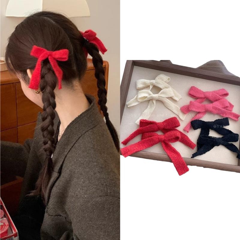 2Pcs/set Korean Winter Knit Bow Hair Clip Fashion Crochet Barrettes for Schoolgirl Cute Hair Accessories All-Match Headwear