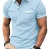 Men Casual Color Block Pocket Lapel Short Sleeve Polo Shirt