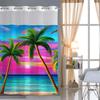 No Hook Beach Coconut Tree Shower Curtain With Snap-In Fabric Liner, Sheer Top Window, Waterproof Double Layer Bathtub Curtain