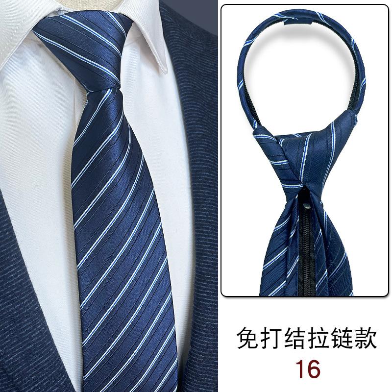 No Knots, Lazy, Simple Zipper, Tie Tie, Formal Wear, Business Work, White-Collar Shirt For Sale, Dark Blue Stripes.