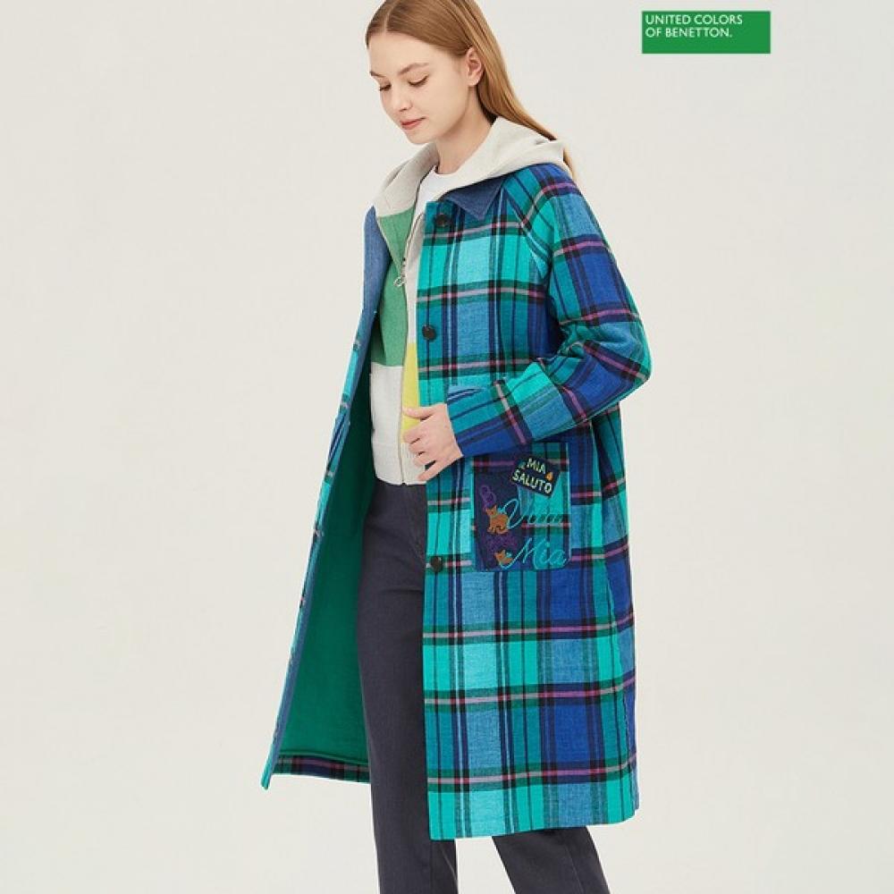 

[Benetton] Benetton Nana Check Denim Long Coat Bacta1511 GN_green/42