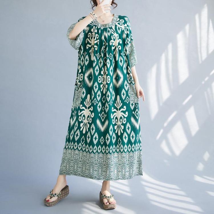 Nuevo Vestido de Verano Vintage de Algodón Tallas Grandes para Mujer Holgado Oversize Largo Vestidos Básicos Cuello Redondo