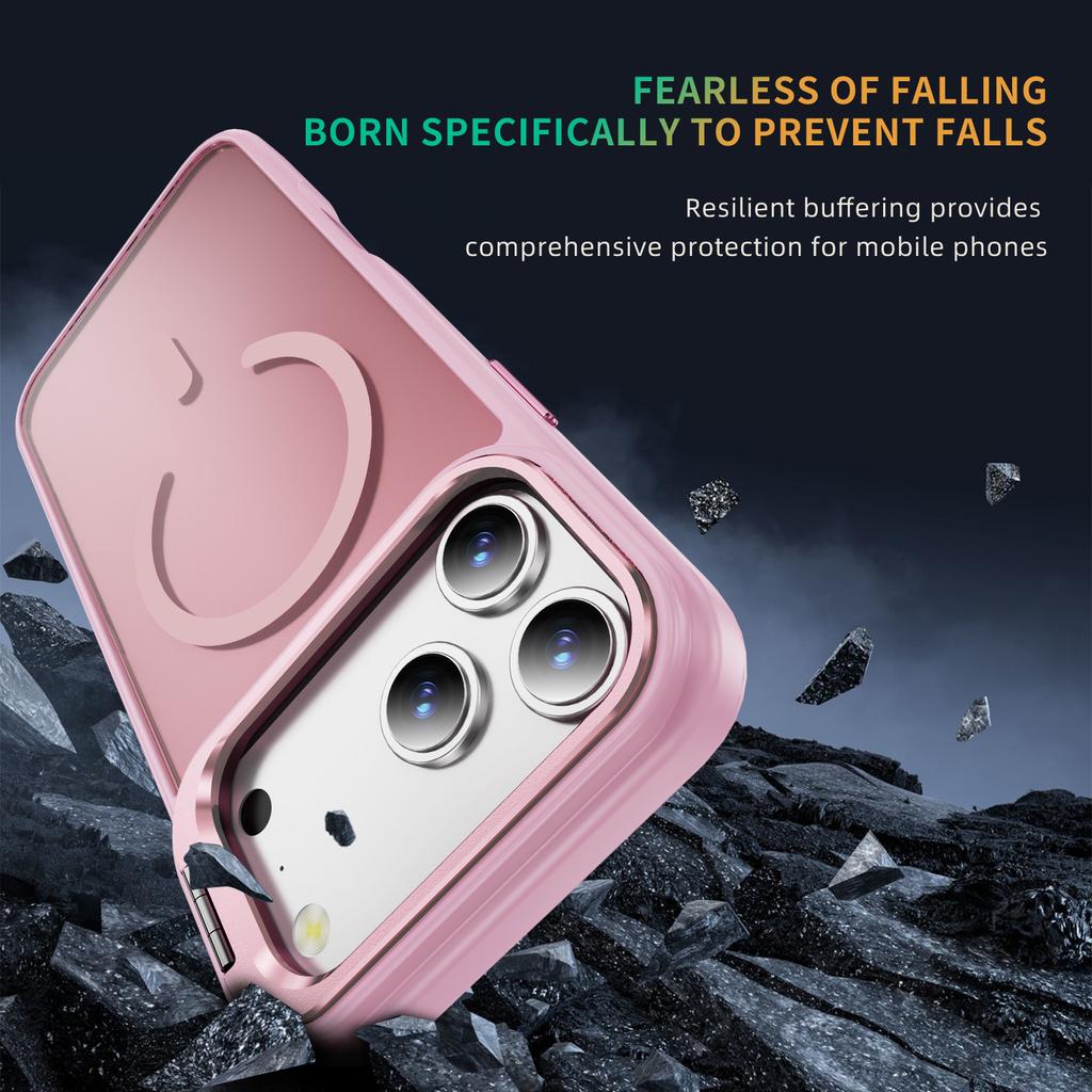 For iPhone 17 Pro Max Magnetic Case with Lens Kickstand Skin-Touch PC + TPU Phone Cover