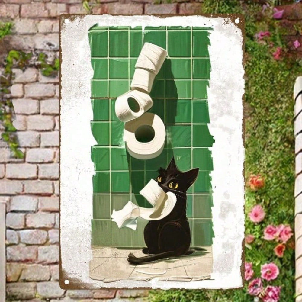 Vintage Black Cat Gothic Halloween Metal Wall Sign Bar Decor