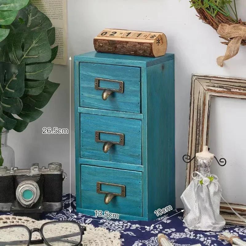 

Vintage Multi-layer Storage Locker Wooden Drawer Storage Locker Desktop Drawer Organizers Jewelry Accessories Drawer Organizers синій