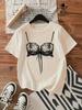 Women's White Casual Short Sleeve T-Shirt with White Lingerie Print Fit Round Harajuku Short Sleeve Casual Aesthetic Clothes